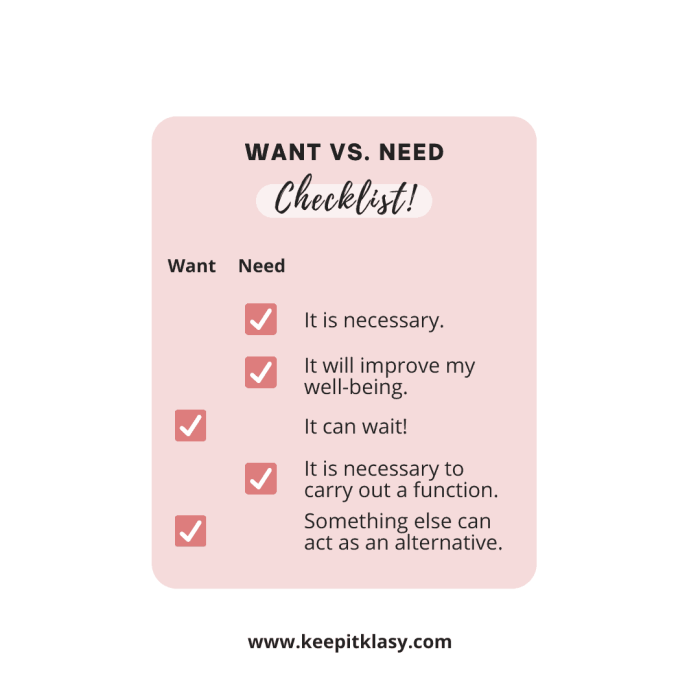 Budgeting Money Wants vs Needs Checklist